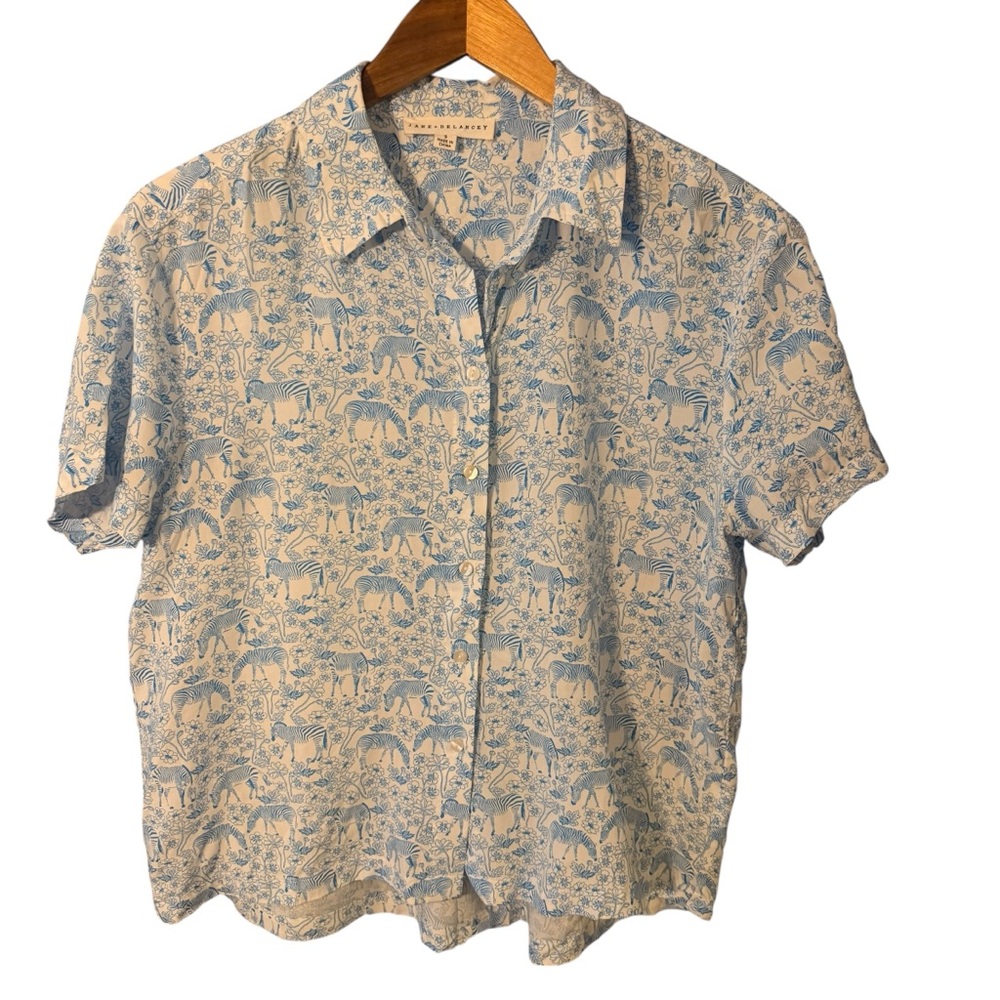 Jane and Delancey Zebra Printed Short-Sleeve Button Down Shirt Size Small
